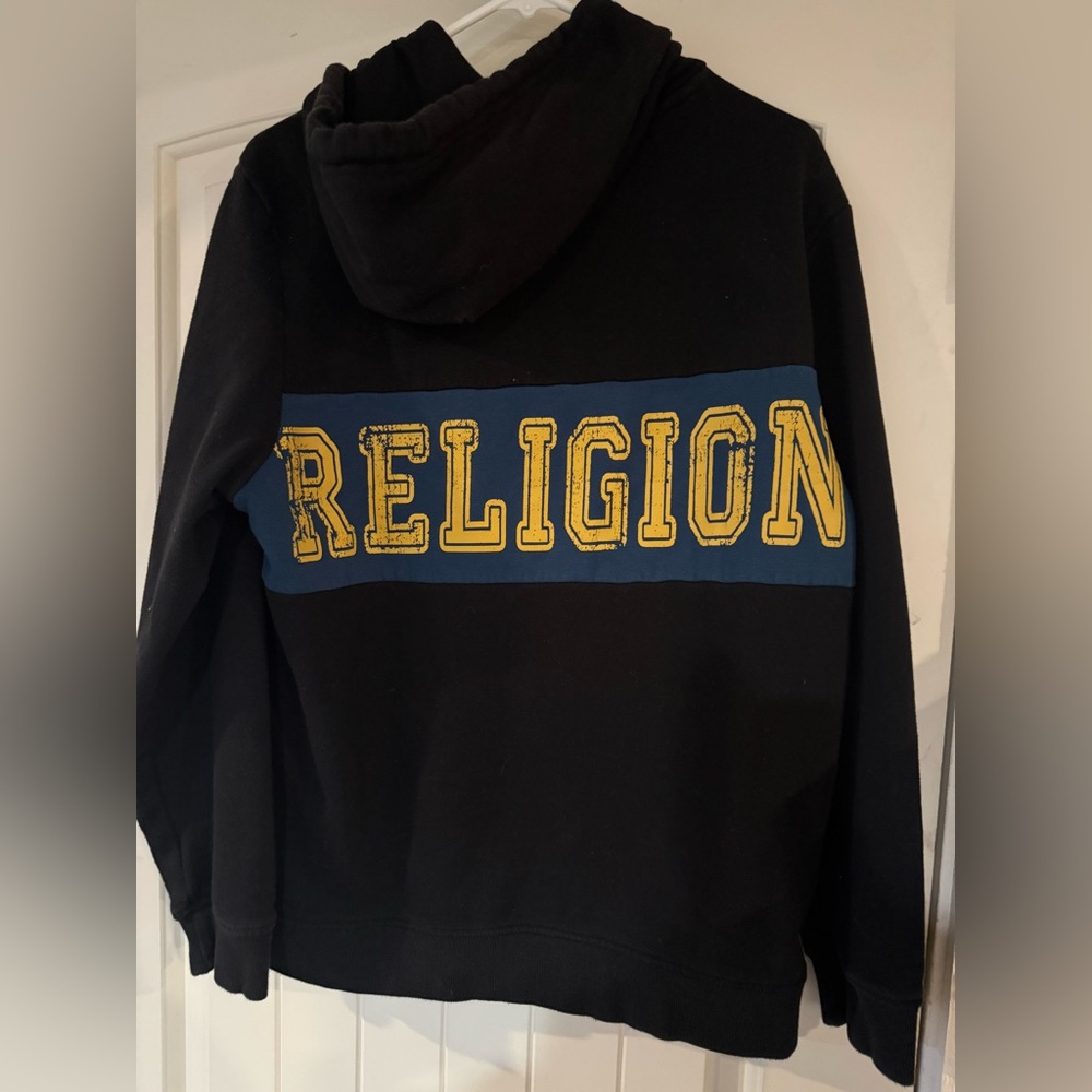 True Religion Black Sweater with Blue and Yellow Details